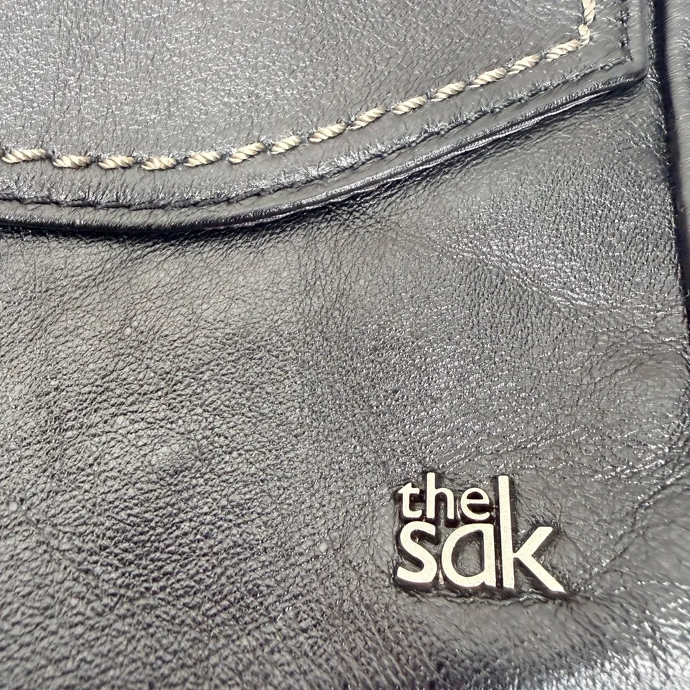 The Sak Ventura Black Leather Chain-Accent Crossbody Bag